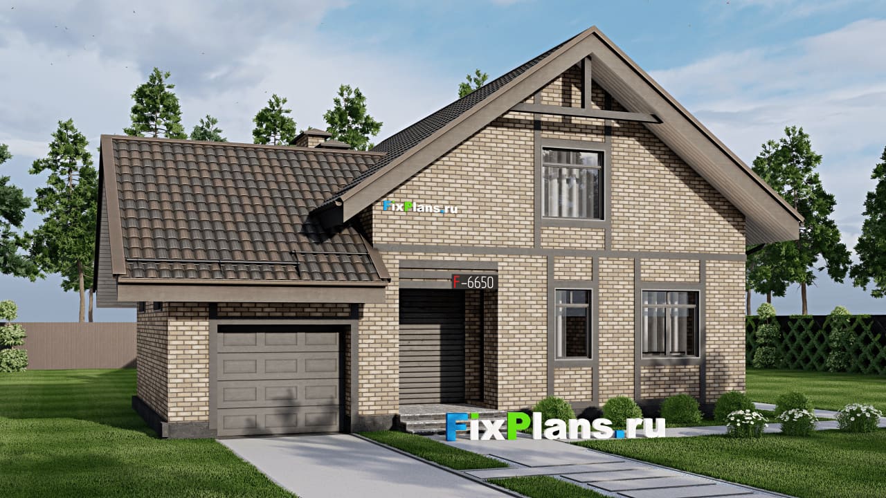 Одноэтажный дом с мансардой  F-6650 — фасад