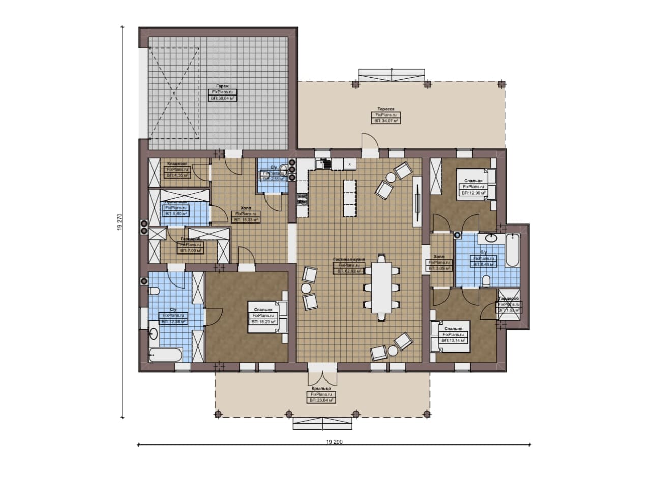 Планировка Одноэтажный дом F-16487